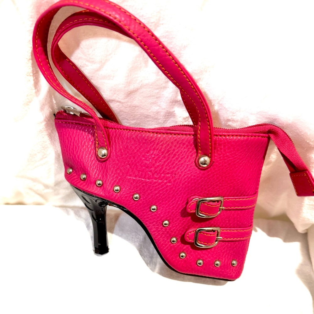 Pink and Black Clutch with Stiletto Design